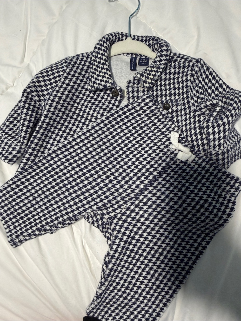 Janie and Jack Navy & White Houndstooth set